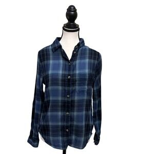 American Eagle Outfitters Plaid Boyfriend Fit Flannel Shirt Women XS Blue‎ Black